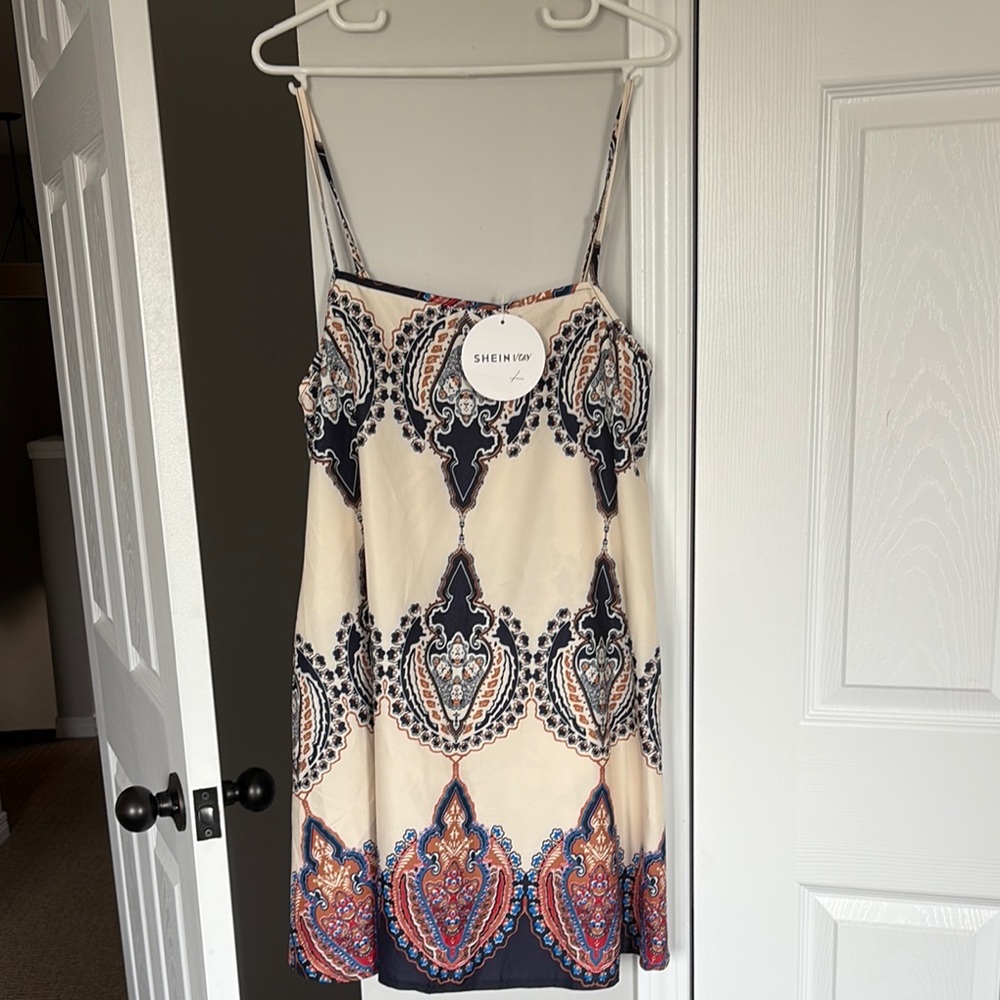 SHEIN Cream and Black Paisley Mini Dress